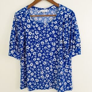 Calvin Klein Floral Print Daisy Top Blue Size Large